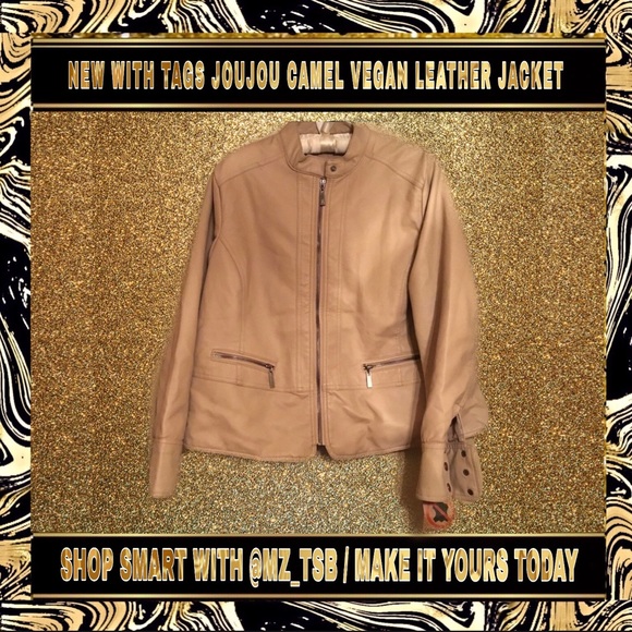 🆕❤️ NWT JOUJOU CAMEL VEGAN LEATHER JACKET 🔱🔱 🆕 - Picture 2 of 16